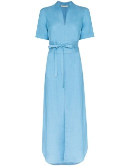 belted linen-blend maxi dress