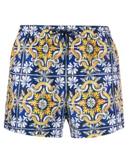 maiolica print swimming shorts