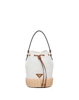 Small logo plaque wicker bucket bag