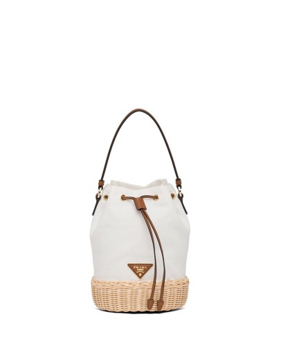 Small logo plaque wicker bucket bag