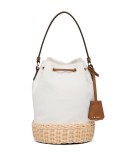 Small logo plaque wicker bucket bag
