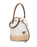 Small logo plaque wicker bucket bag