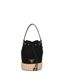 logo plaque wicker bucket bag
