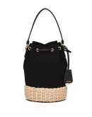 logo plaque wicker bucket bag