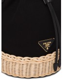 logo plaque wicker bucket bag