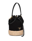 logo plaque wicker bucket bag