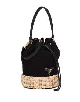 logo plaque wicker bucket bag