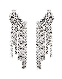 silver-tone fringed crystal earrings
