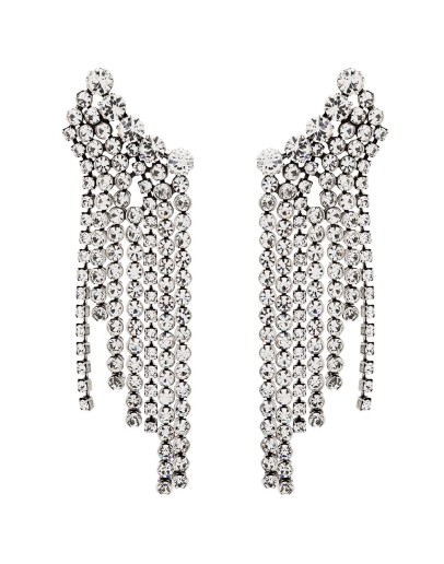 silver-tone fringed crystal earrings