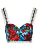 floral-print lace bustier top