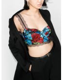 floral-print lace bustier top