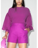 balloon-sleeve fine-knit jumper