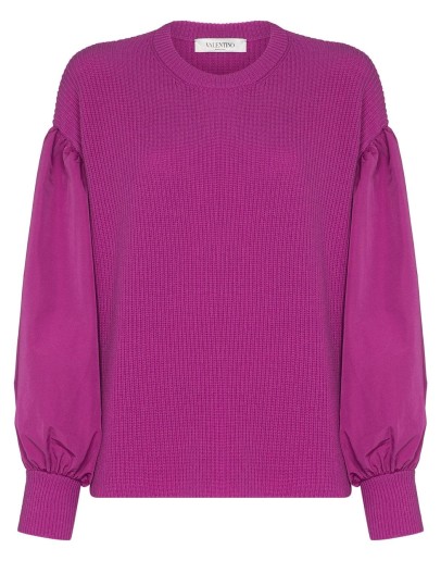 balloon-sleeve fine-knit jumper