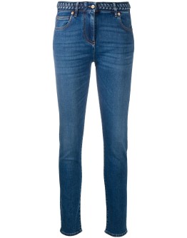 braided-waistband skinny jeans