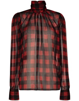 checked high neck blouse