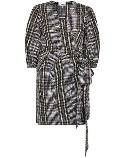 belted check-print mini dress