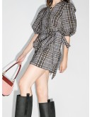 belted check-print mini dress