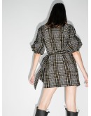 belted check-print mini dress