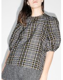 check-print seersucker blouse