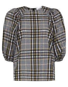 check-print seersucker blouse