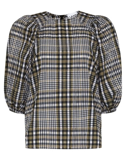check-print seersucker blouse