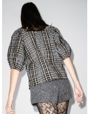 check-print seersucker blouse