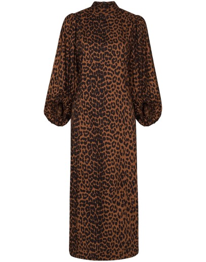 pouf-sleeve leopard-print dress