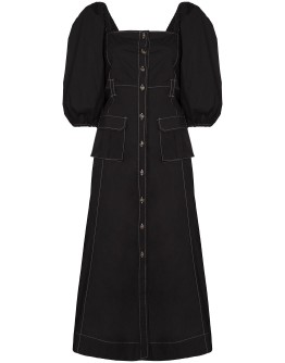 pouf-sleeve midi dress