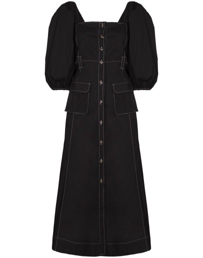 pouf-sleeve midi dress