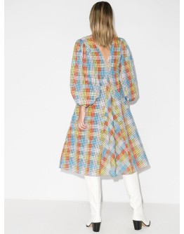 seersucker check midi dress