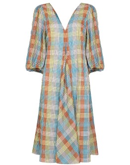 seersucker check midi dress