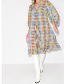 seersucker check midi dress