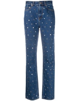 straight-leg studded denim jeans