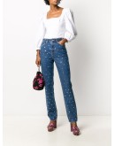 straight-leg studded denim jeans