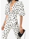puff-sleeve polka-dot bodysuit