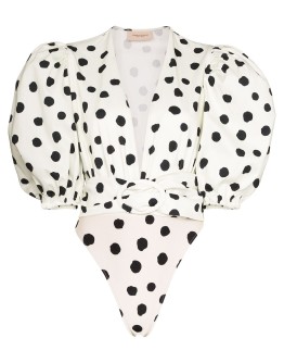 puff-sleeve polka-dot bodysuit