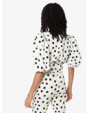 puff-sleeve polka-dot bodysuit