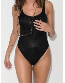 glitter-effect U-neck swimsuit