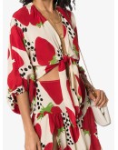 Strawberry-print tie-front blouse