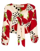 Strawberry-print tie-front blouse