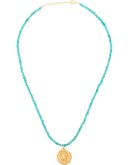 Hermis beaded coin-pendant necklace 