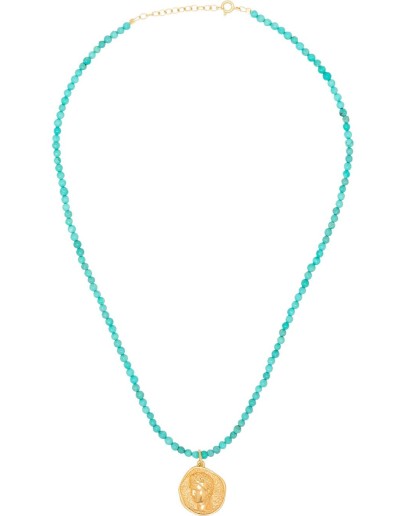 Hermis beaded coin-pendant necklace 