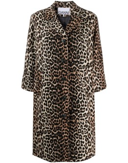 leopard-print linen-blend coat