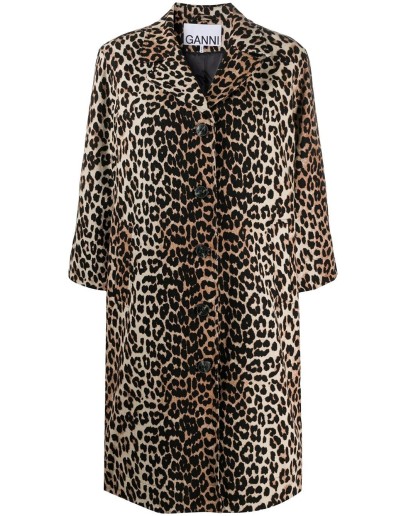leopard-print linen-blend coat