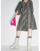 checked cotton midi dress