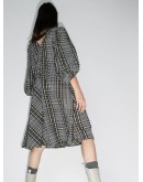 checked cotton midi dress