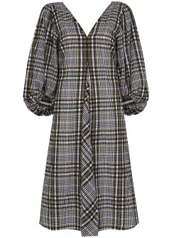 checked cotton midi dress