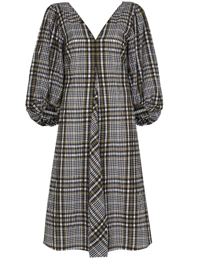 checked cotton midi dress