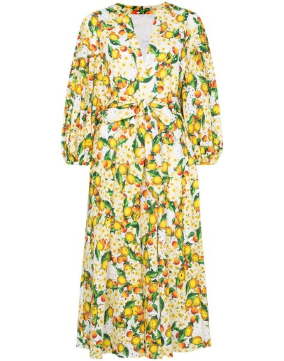 Mia lemon-print broderie anglaise dress