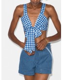 bow-detail gingham-print bikini top